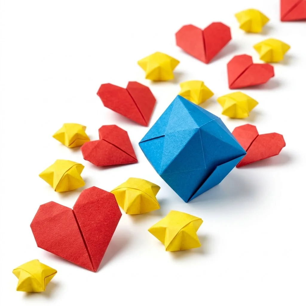 Origami stars, hearts and geometric shapes